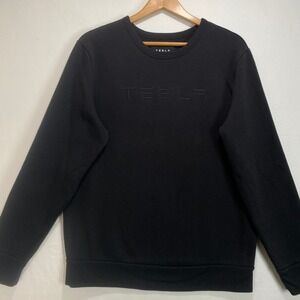 Tesla Mens Black Embossed Logo Crewneck Sweatshirt Size Large Pullover Fleece